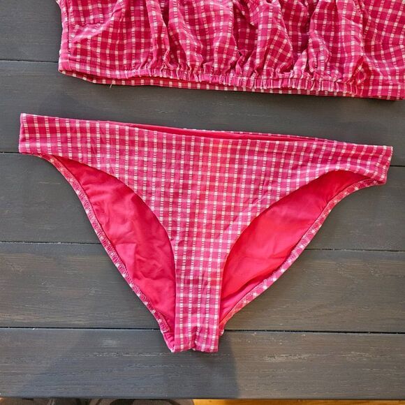 Red Carter Amour Gingham Shirred Bandeau Bikini Top & Bottom Set Size Large - Picture 5 of 15